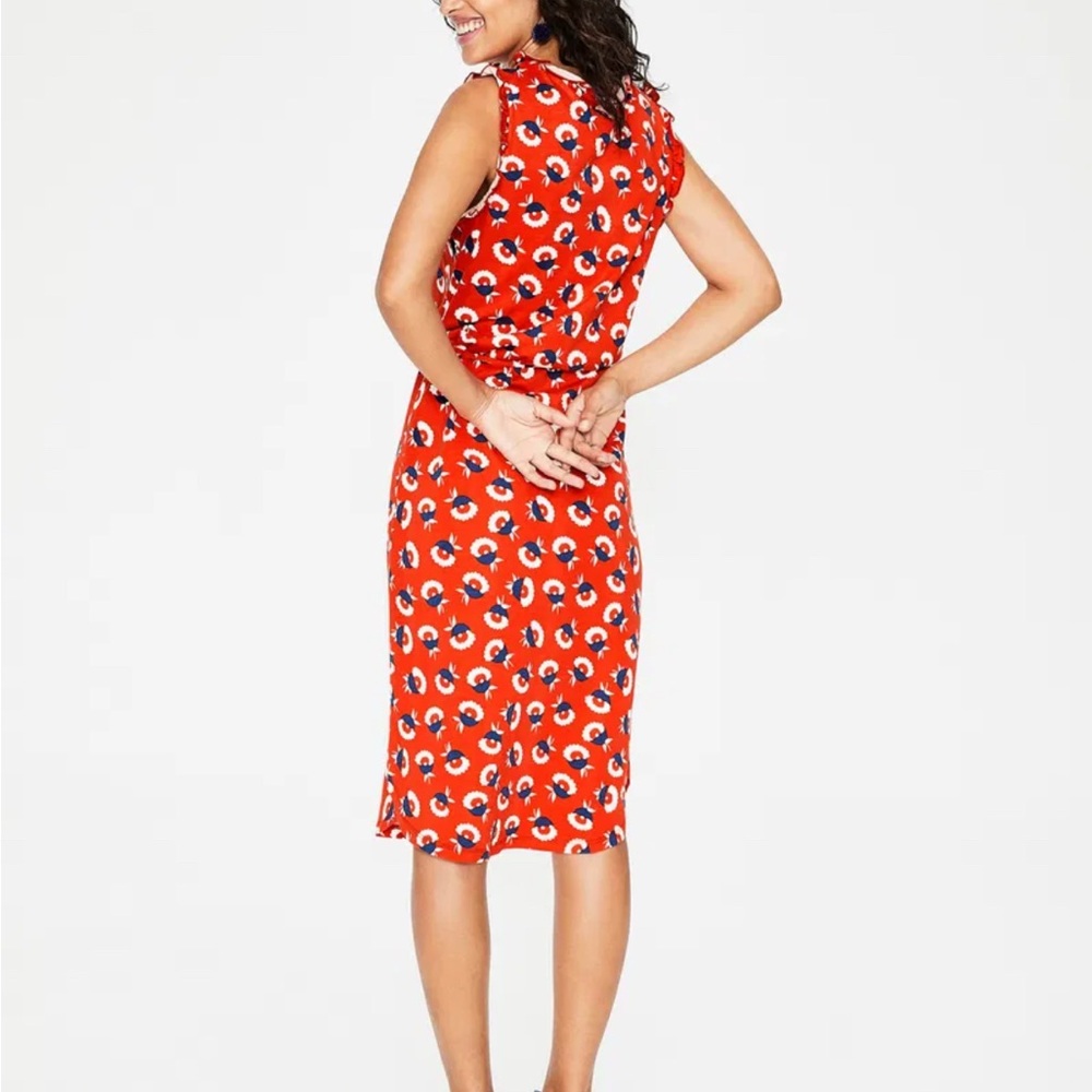 Boden Lois Floral Midi Jersey Dress Orange/Red Navy White Sleeveless Size 10 M - Picture 2 of 16